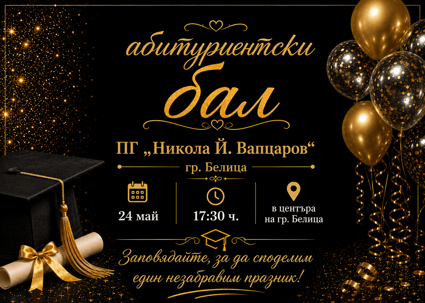 ПГ „Никола Й. Вапцаров“ кани жители и гости на Белица на абитуриентския бал